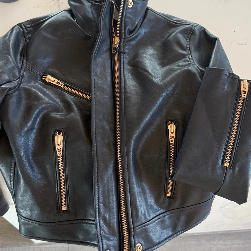 Blank NYC Faux Leather Moto Jacket Black & Gold Color Womens size Medium